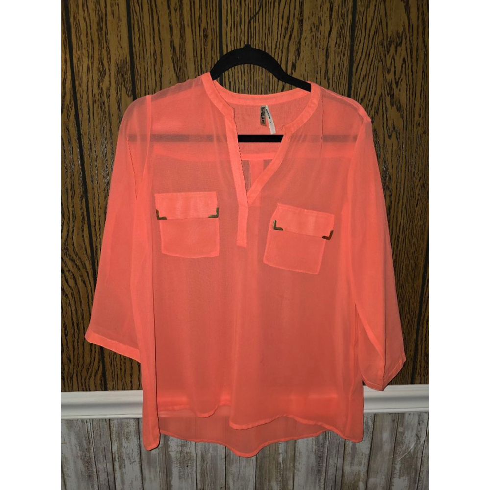 Women's Live 4 Truth Coral Blouse L with Gold Accents